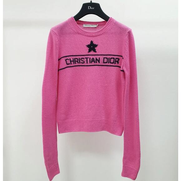 DIOR 2022 Cashmere Pink Star Logo Sweater Sz. FR34 - Picture 1 of 8